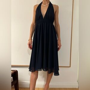 Midnight Navy Blue Halter Midi Dress